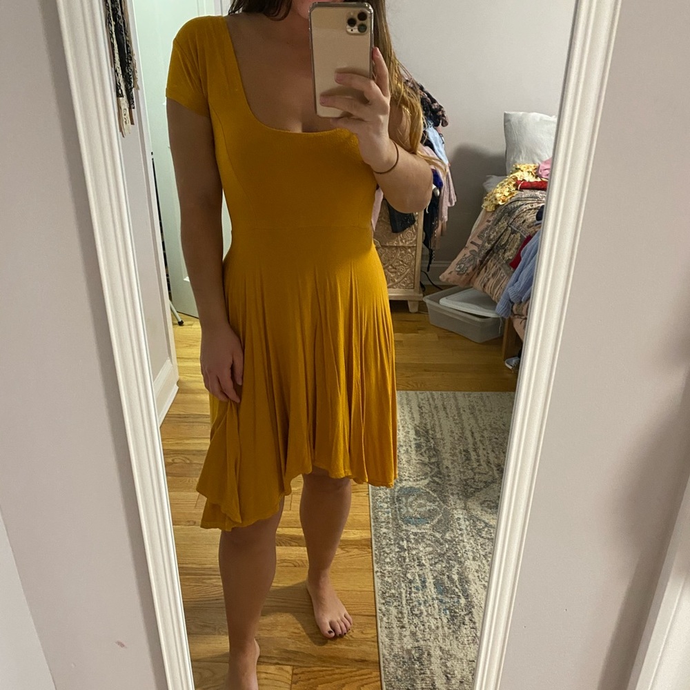 Mustard flowy cross back dress